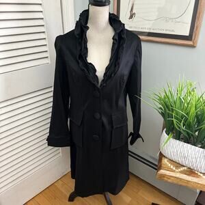 Joseph Ribkoff Coat Womens 10 Black Taffeta Ruffle Evening Eclectic Statement